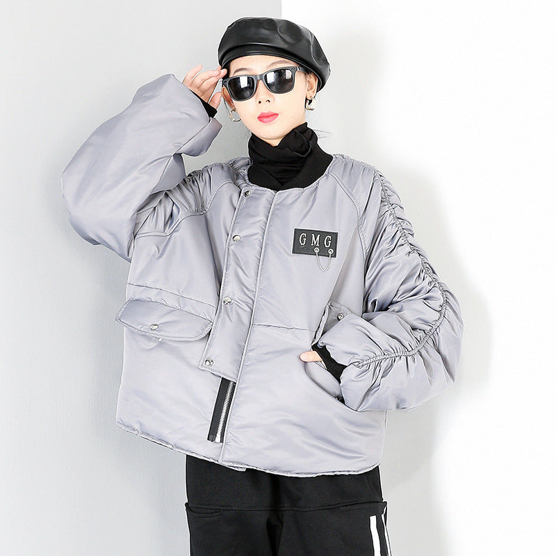 Loose Solid Color Zipper Cotton Outwear