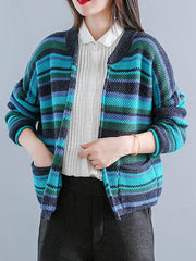 Vintage Striped Loose Cardigan Outwear