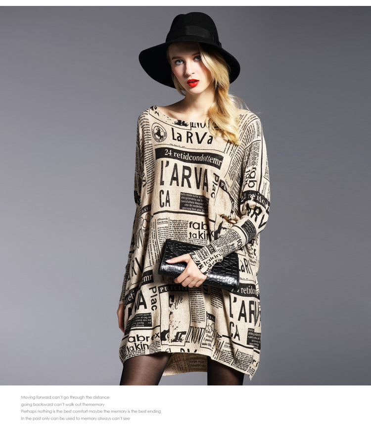 Loose Newspaper Printed Knitted Sweater