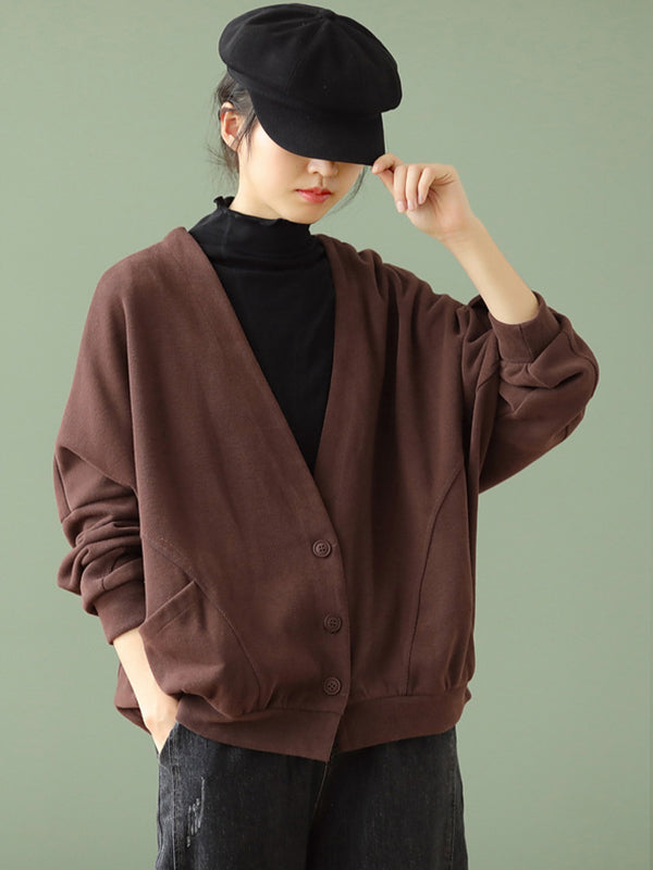 Vintage V-Neck Solid Loose Coat