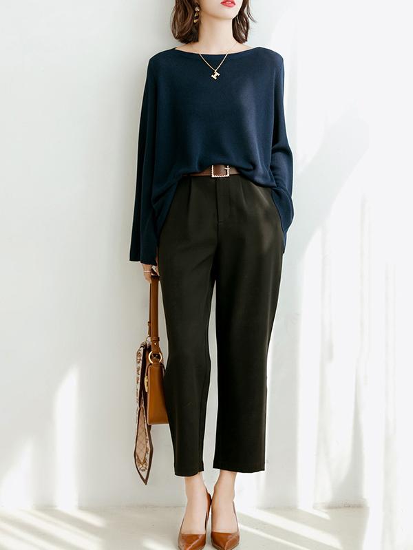 Solid Color Empire Straight Leg Pants