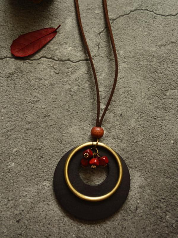 Simple Circle Shape Wood Pendant Necklace