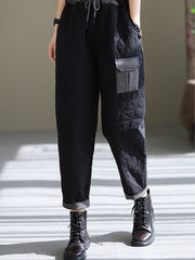 Retro  Splicing Pocket Loose Cotton Pants