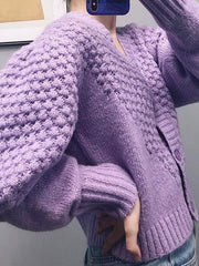 Purple Vintage Puff Sleeve V-Neck Outwear