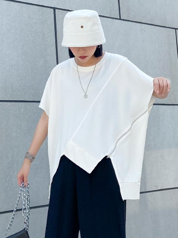 Asymmetric Split-Joint Round-Neck T-Shirt