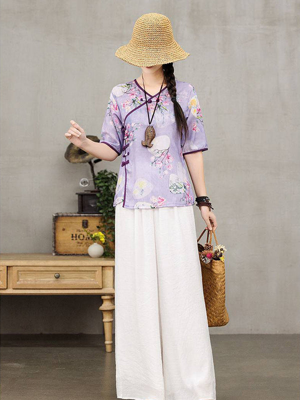 Retro Slouchy Plate Button Irregular T-Shirt
