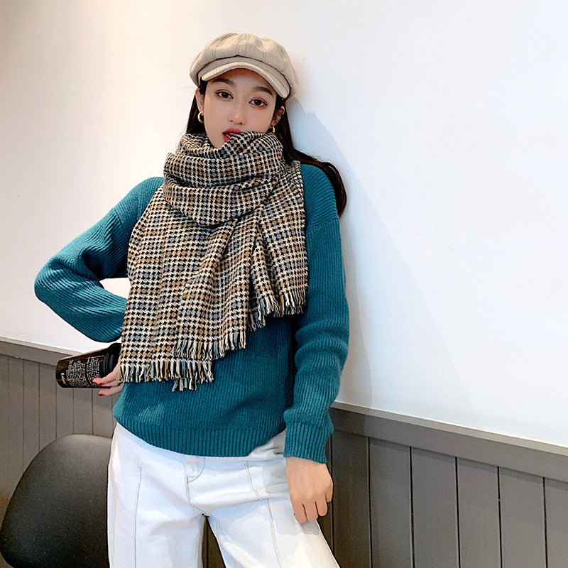 Double-Sided Imitated Cashmere Warm Plaid Scarf