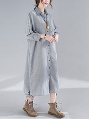 Loose Bat Sleeves Striped Split-Joint Blouse Dress