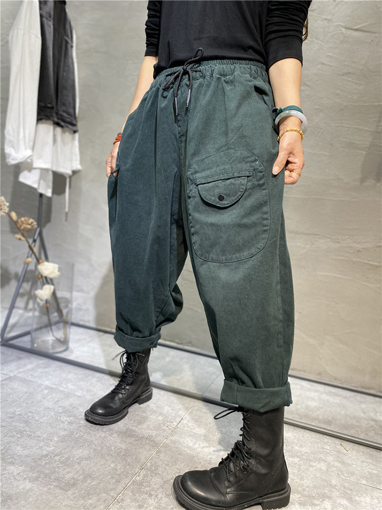 Elastic Waist Patch Pocket Harem Pants