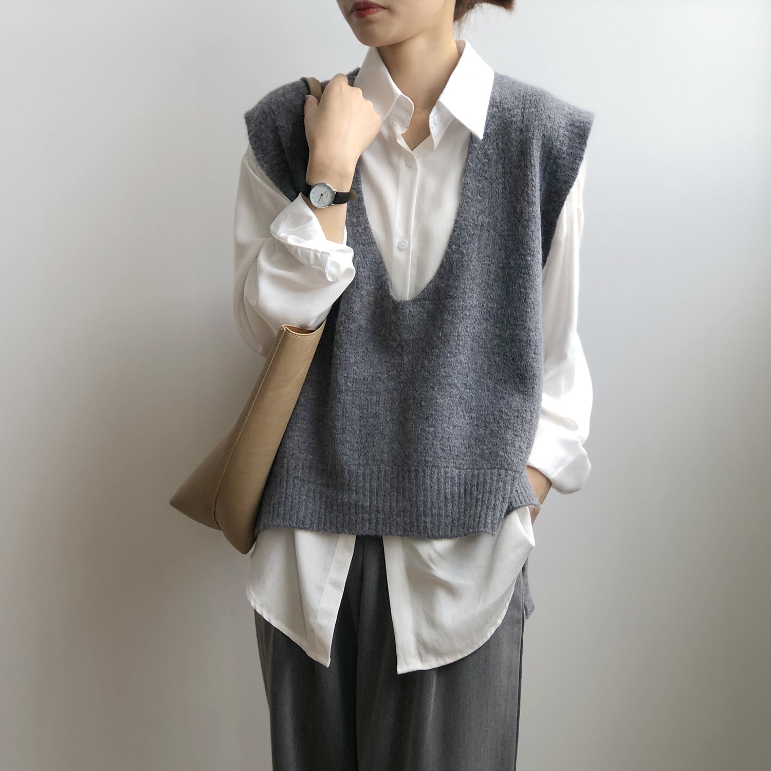 Casual V-Neck Solid Color Waistcoat