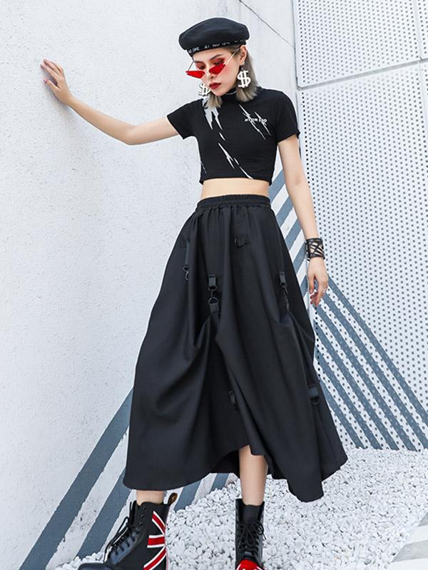 Black Loose Empire A-Line Skirt