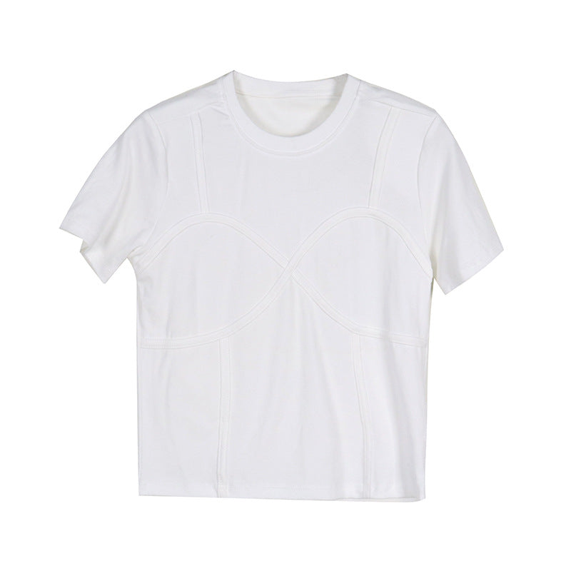 Women Solid Color Slim Round Neck T-Shirt