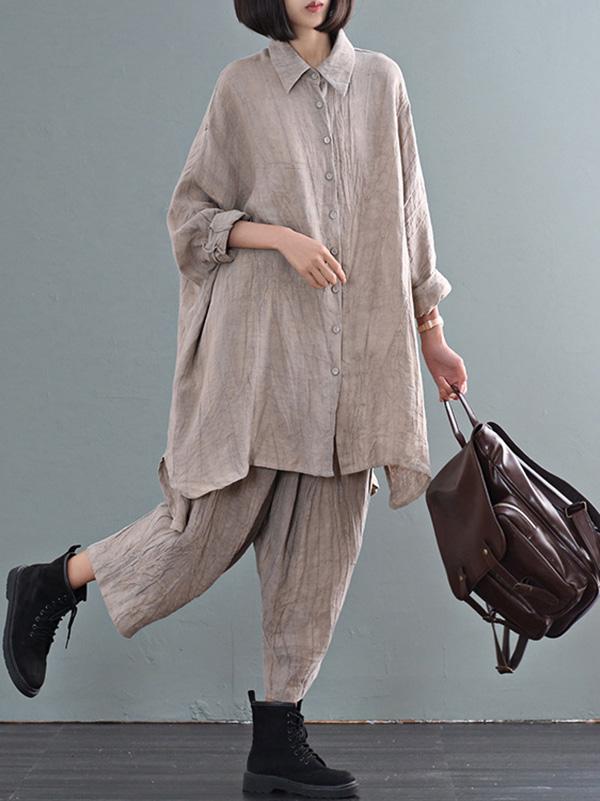 Casual Solid Linen Long Blouse