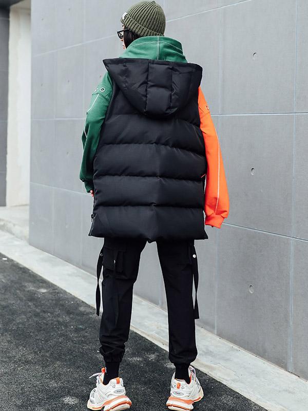 Loose Zipper Hooded Thickening Vest