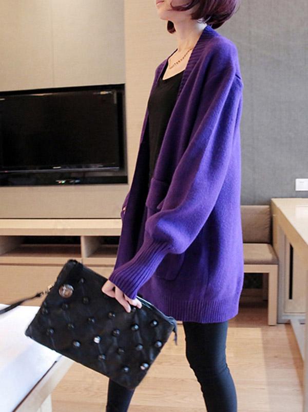 Loose Solid Split-Joint Knitting Sweater Cardigan