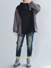 Women Thick Hooded Color Matching Casual Sweatshirt