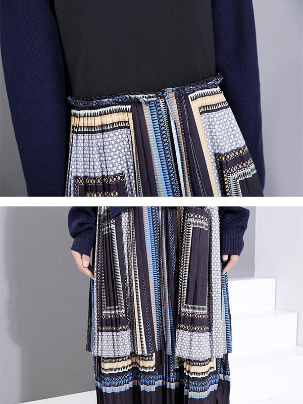 Two Pieces Printed Split-Joint Ruffled Long Dress
