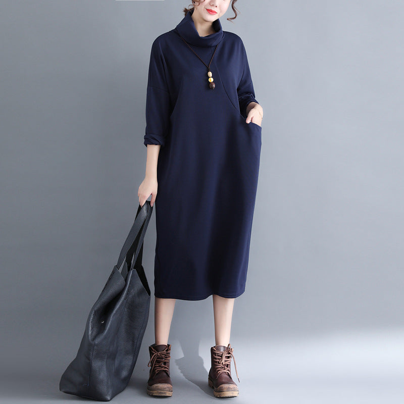 Casual Side Pocket Solid Color Dress