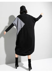Women High Neck Color Block Drawstring Dress