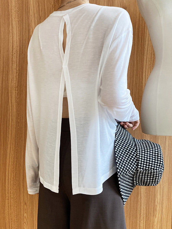 Loose Solid Color Split-Back Comfortable Shirts