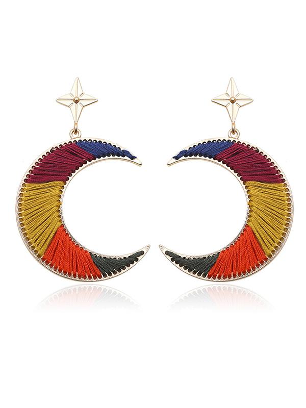 Split-color Crescent Knitting Earrings