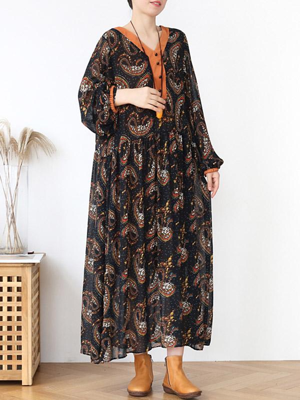 Loose Light Soft Holiday Floral Long Dress