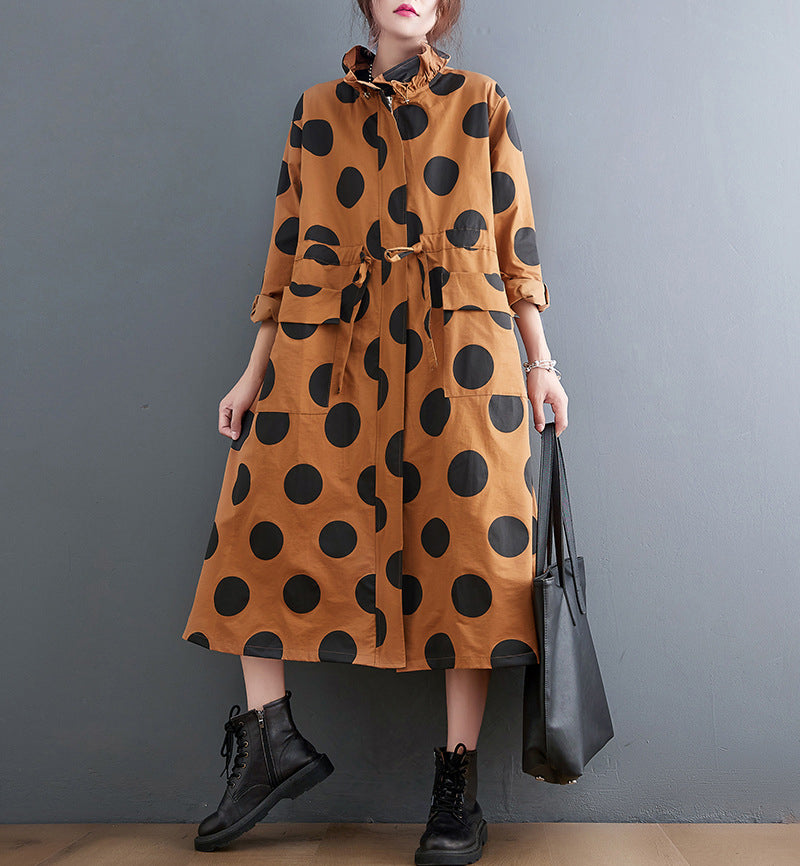 Loose Polka Dot Print Mid-Length Coat