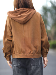 Loose Hooded Solid Jacket