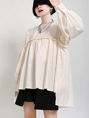 Puff Sleeves Solid Tasseled Cropped Blouse