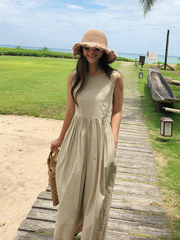 Solid Color Loose Slimming Casual Sleeveless Jumpsuit