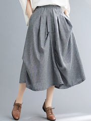 Vertical Striped Elastic Waist Skirt
