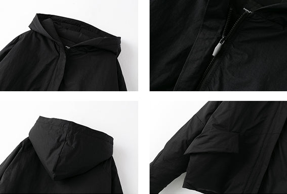 Simple Black Simple Solid Bat-Sleeve Cotton Outwear