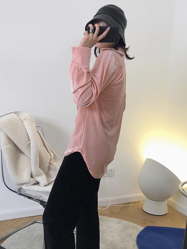 Trendy Loose Long Sleeve Velvet Shirt