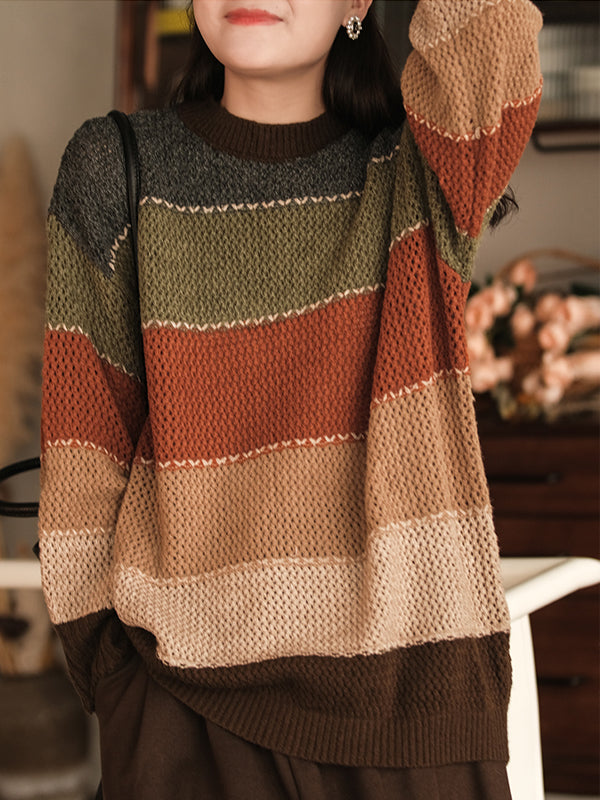 Loose Striped Round Neck Sweater