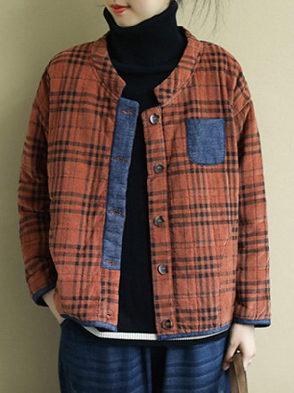 Plaid Loose Casual Quilted Coat