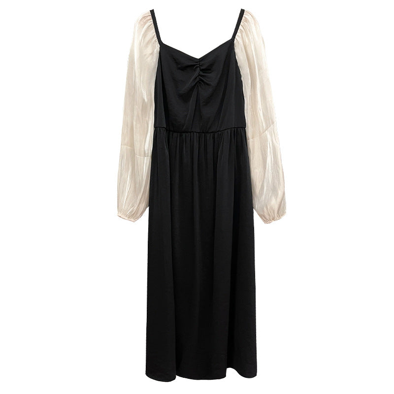 Retro Splicing Backless Midi Dress