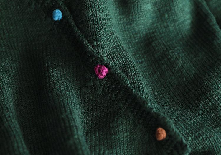 Solid V-Neck Loose Retro Cardigan Outwear