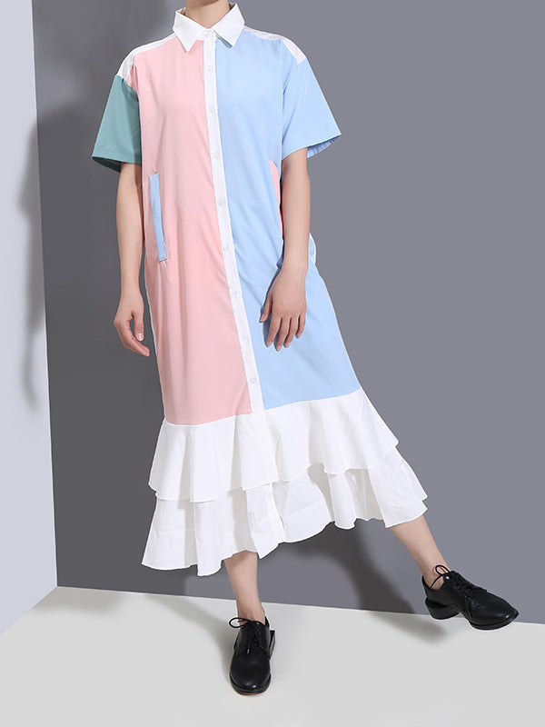 Summer Contrast Color Simple Maxi Dress