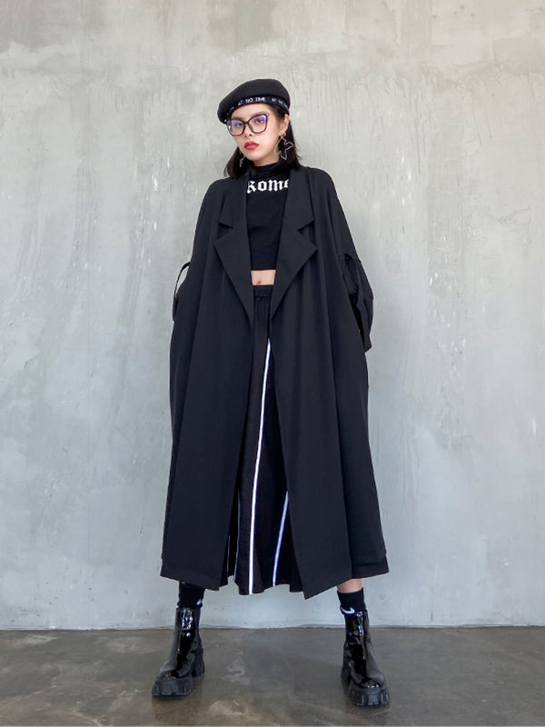 Solid Lapel Long Coat Outwear