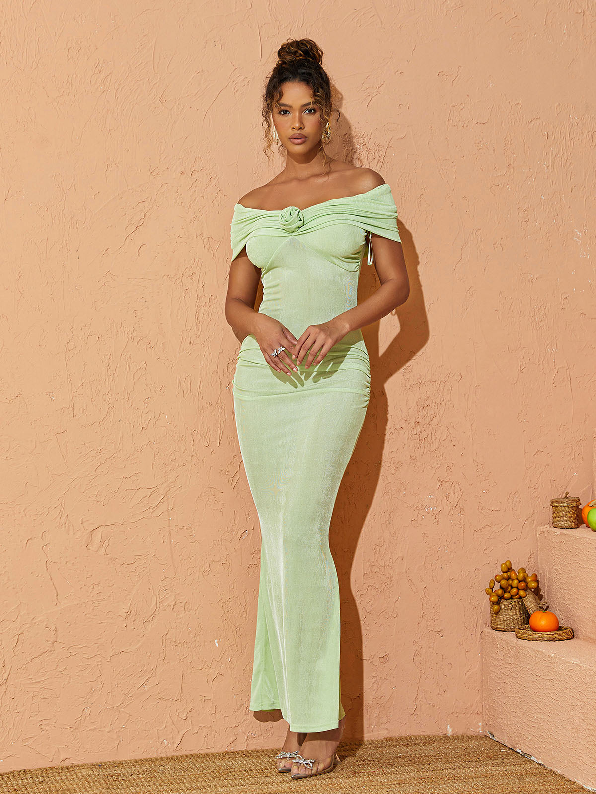 Nera Off Shoulder Ruched Maxi Dress