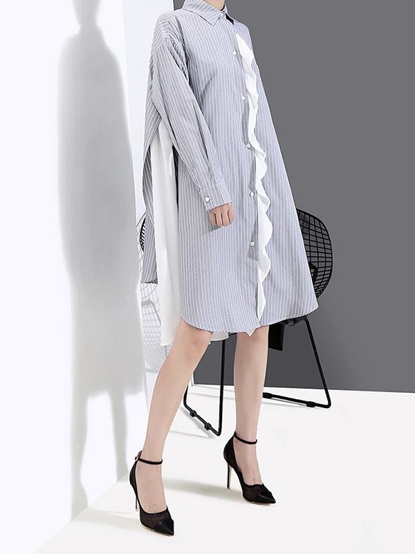 Loose Striped Chiffon Shirt Dress