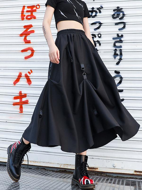 Black Loose Empire A-Line Skirt