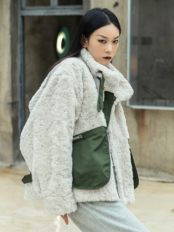 Urban Contrast Color Split-Joint Faux Fur Outerwear