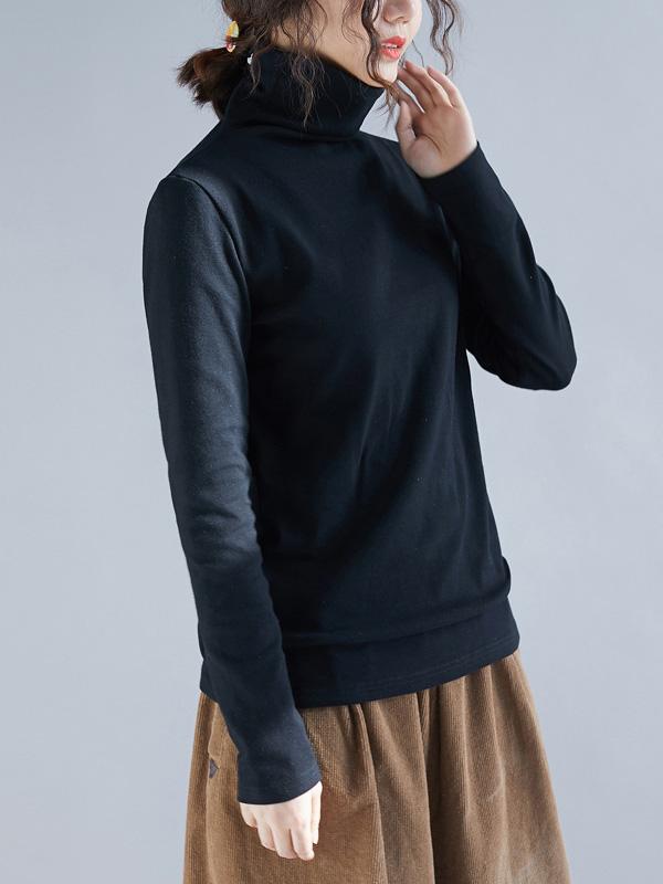 Solid Thickening Long-Sleeved Turtleneck T-Shirt