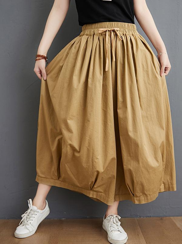 Vintage Solid Pleats Column Culotte