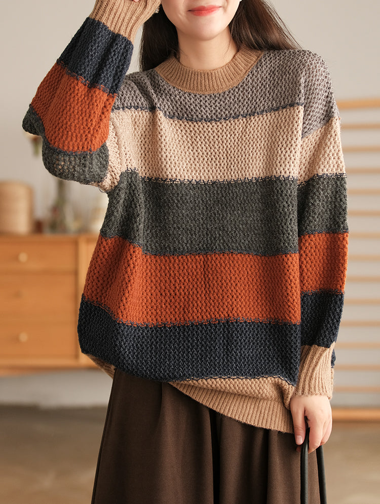 Loose Striped Round Neck Sweater