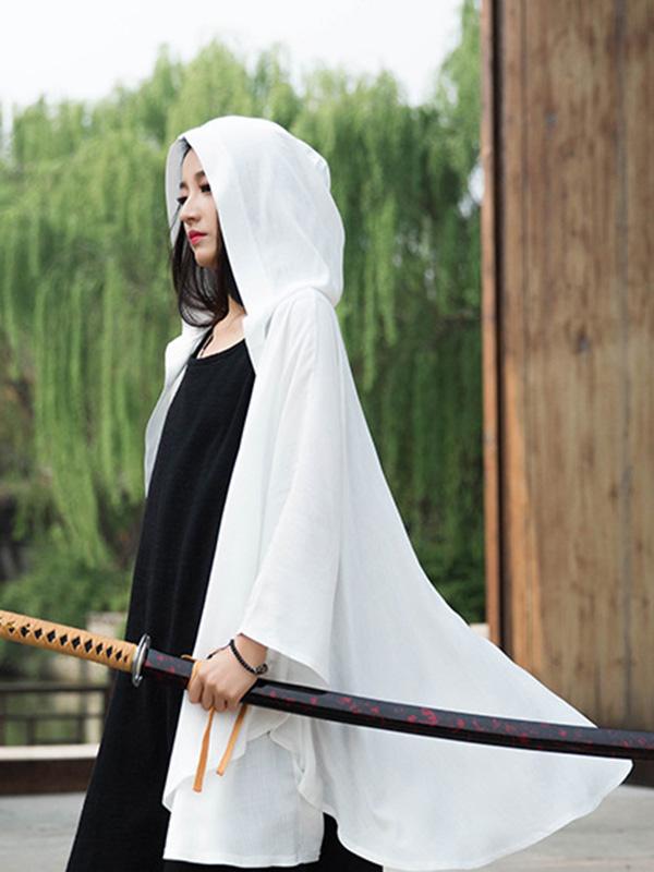 Simple Solid Loose Batwing Sleeve Hood Cape