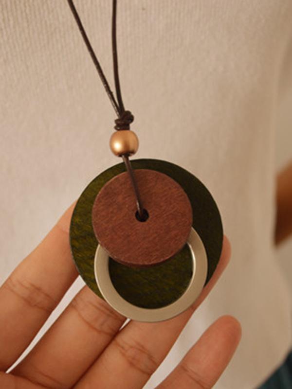 Wooden Geometric Circle Long Necklace