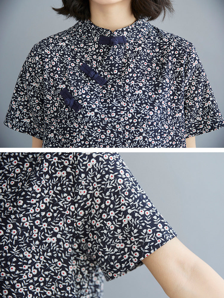 Retro Printd Short Sleeve Midi Dress