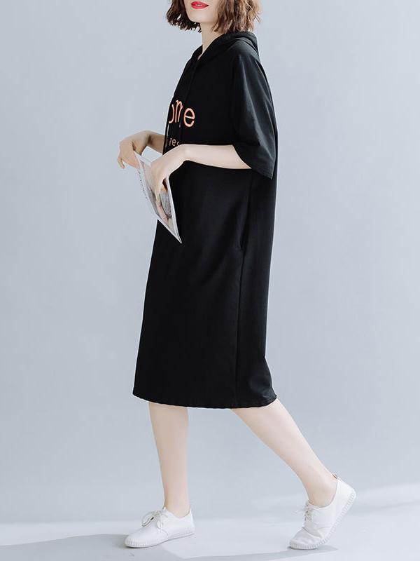 Loose Letter Embroidered Casual Hoodie Dress